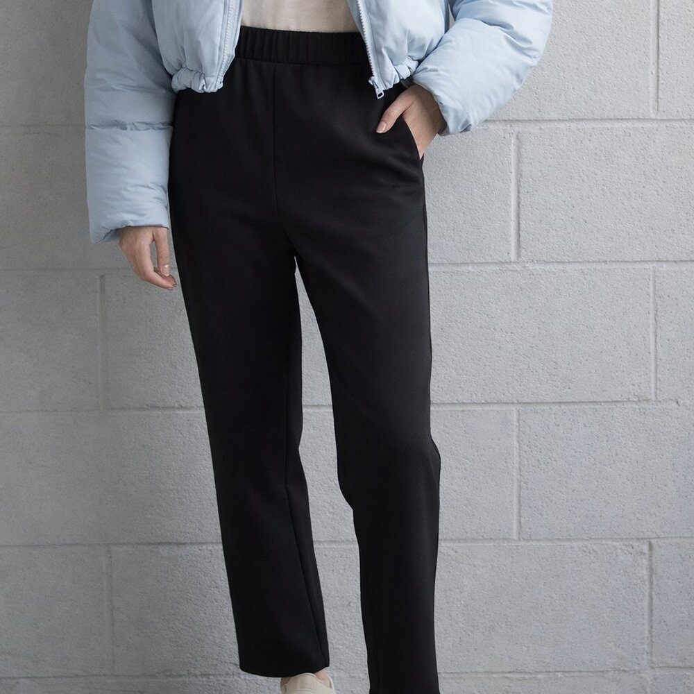 🖤 Oak + Fort High-Rise Straight-Leg Stretch Pants | Size 26 (XS–S)
